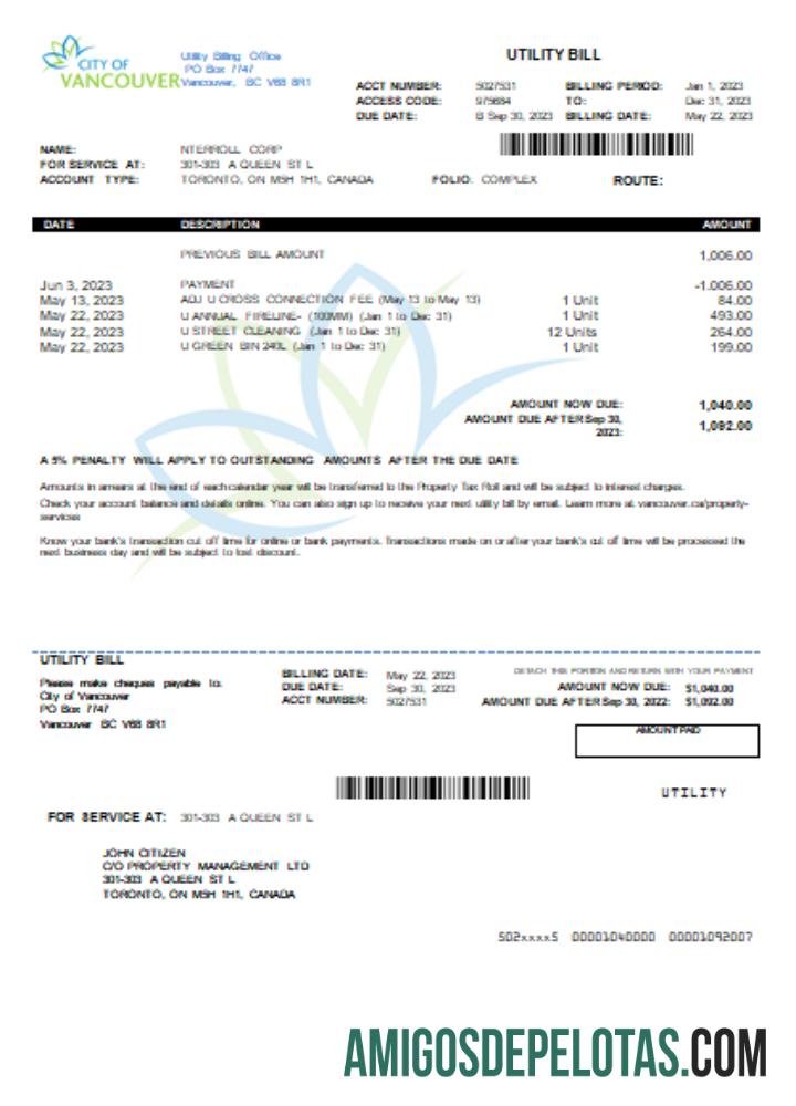 Projeto de lei de serviços públicos da cidade de Vancouver, SCR exemplo